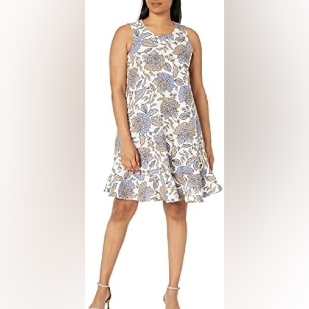 Tommy Hilfiger Women Mini Dress  Floral Print Flounce Hem White Blue SZ 6 (j10